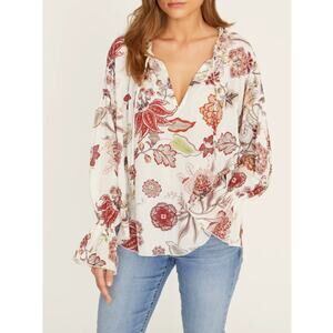 Sanctuary Womens S White Floral Boho Long Sleeve Flare Sleeve Blouse NEW